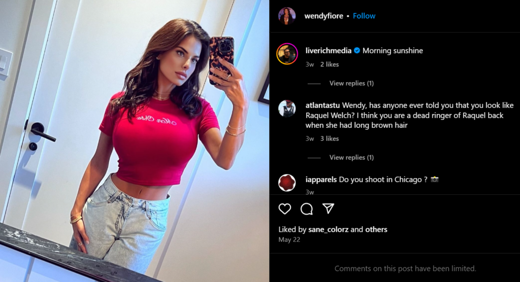 Wendy Fiore Instagram post with comment section